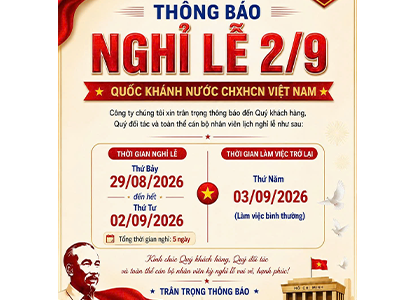 Thông Báo Lịch Nghỉ Lễ 2/9/2026 Tại Công Ty Gia Long Lab